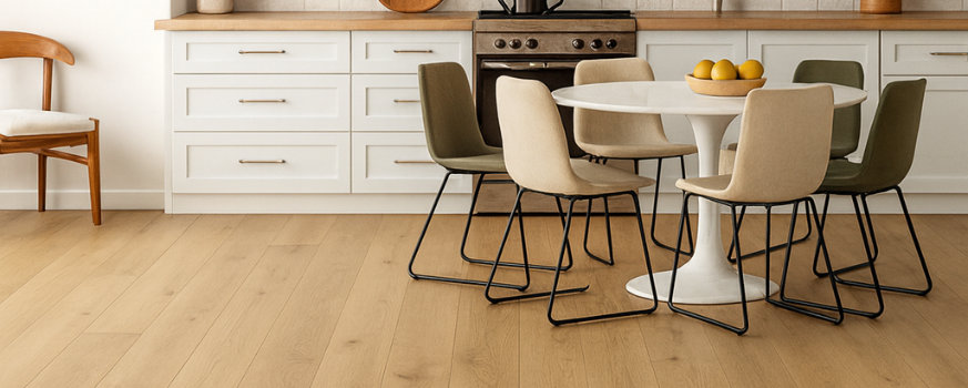 Flooring installer working inside a home during installation