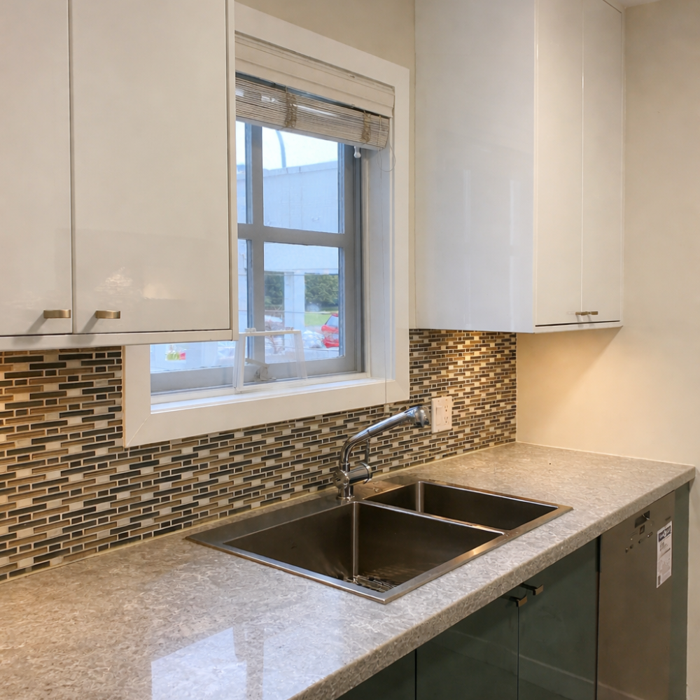 Kitchen backsplash before tile replacement in the Upstate of South Carolina